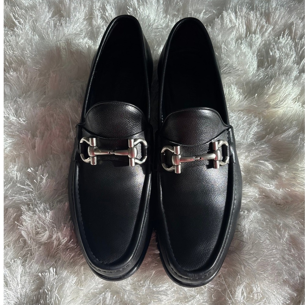 Salvatore Ferragamo Mens Gancini Bit Loafers Black Leather ZM 014782 10.5 Luxury - Picture 7 of 8